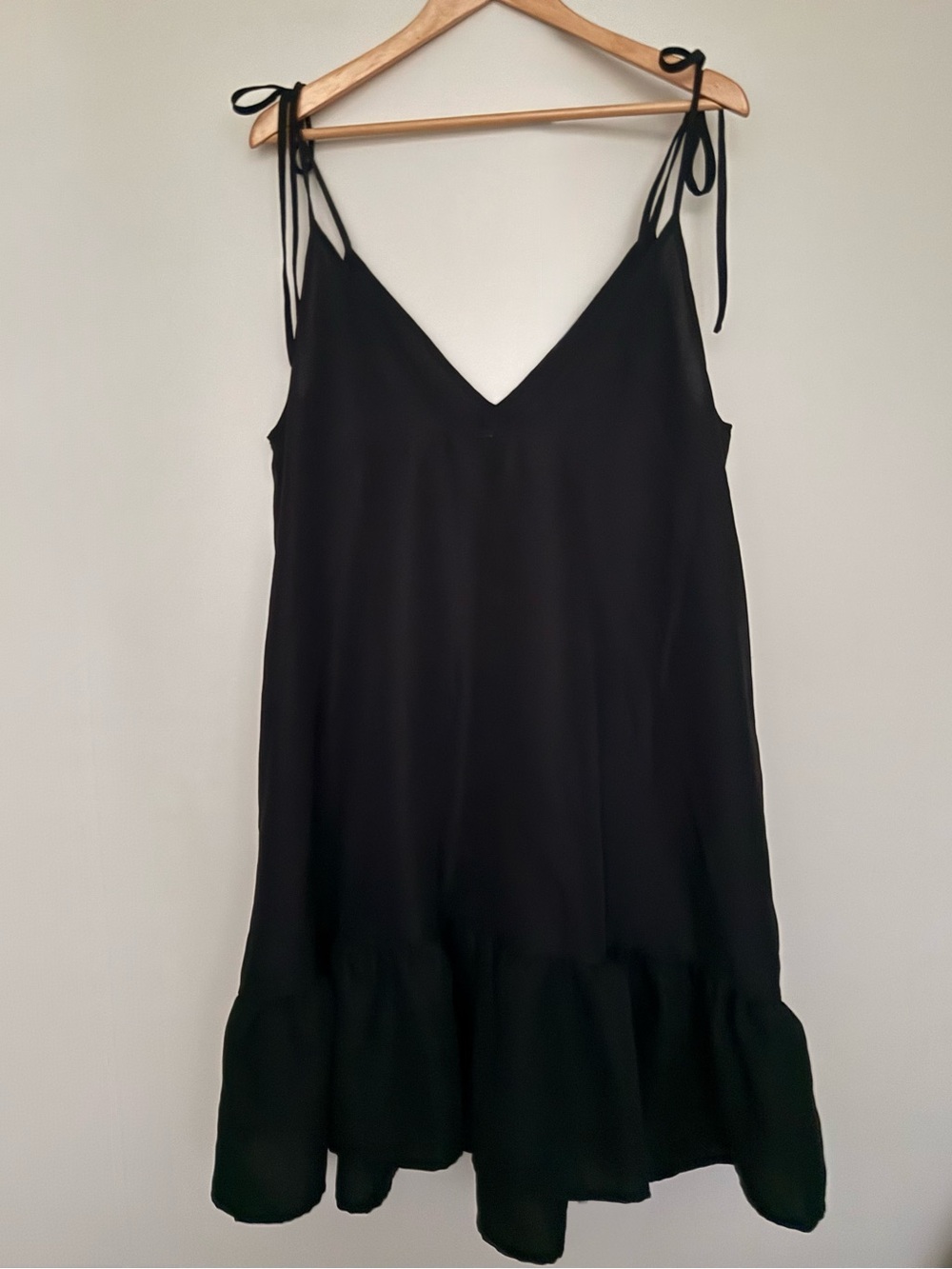 Black Whimsigoth Flowy Ruffle Hem Adjustable Tie-Shoulder Slip Dress XL/XXL